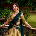Graceful Golden Poly Cotton Lehenga Choli with Zari Border and Embroidered Dupatta