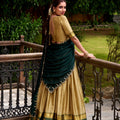 Graceful Golden Poly Cotton Lehenga Choli with Zari Border and Embroidered Dupatta