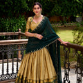 Graceful Golden Poly Cotton Lehenga Choli with Zari Border and Embroidered Dupatta