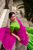 Traditional Parrot Green Poly Cotton Lehenga Choli with Pink Zari Border and Embroidered Dupatta