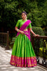 Traditional Parrot Green Poly Cotton Lehenga Choli with Pink Zari Border and Embroidered Dupatta