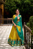 Unique Yellow Poly Cotton Lehenga Choli with Teal Green Zari Border and Embroidered Dupatta