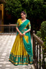 Unique Yellow Poly Cotton Lehenga Choli with Teal Green Zari Border and Embroidered Dupatta
