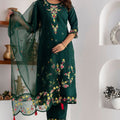 Graceful Dark Green Viscose Silk Embroidered Salwar Suit with Floral Dupatta