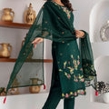 Graceful Dark Green Viscose Silk Embroidered Salwar Suit with Floral Dupatta