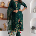 Graceful Dark Green Viscose Silk Embroidered Salwar Suit with Floral Dupatta