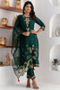 Graceful Dark Green Viscose Silk Embroidered Salwar Suit with Floral Dupatta