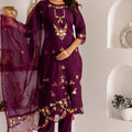 Elegant Wine Purple Viscose Silk Embroidered Salwar Suit with Floral Dupatta