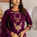 Elegant Wine Purple Viscose Silk Embroidered Salwar Suit with Floral Dupatta