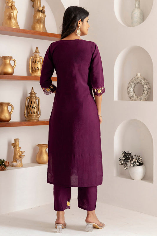 Elegant Wine Purple Viscose Silk Embroidered Salwar Suit with Floral Dupatta
