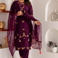 Elegant Wine Purple Viscose Silk Embroidered Salwar Suit with Floral Dupatta
