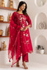 Beautiful Red Viscose Silk Embroidered Salwar Suit with Floral Dupatta