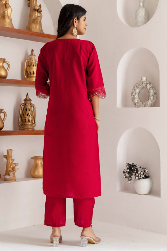 Beautiful Red Viscose Silk Embroidered Salwar Suit with Floral Dupatta