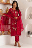 Beautiful Red Viscose Silk Embroidered Salwar Suit with Floral Dupatta