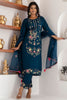Charming Navy Blue Viscose Silk Embroidered Salwar Suit with Floral Dupatta