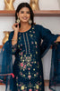 Charming Navy Blue Viscose Silk Embroidered Salwar Suit with Floral Dupatta