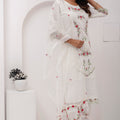 Glorious White Viscose Silk Embroidered Salwar Suit with Floral Dupatta
