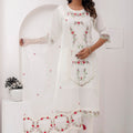 Glorious White Viscose Silk Embroidered Salwar Suit with Floral Dupatta