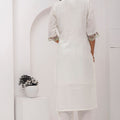 Glorious White Viscose Silk Embroidered Salwar Suit with Floral Dupatta