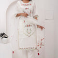 Glorious White Viscose Silk Embroidered Salwar Suit with Floral Dupatta