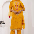 Radiant Mustard Yellow Viscose Silk Embroidered Salwar Suit with Floral Dupatta