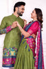 Elegant Green and Pink Traditional Couple Outfit Set with Printed Lehenga and Matching Kurta