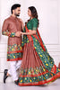 Trendy Brown and Green Traditional Couple Outfit Set with Printed Lehenga and Matching Kurta