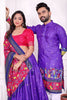 Vibrant Purple and Pink Traditional Couple Outfit Set with Printed Lehenga and Matching Kurta