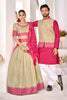 Elegant Beige and Pink Jacquard Silk Traditional Couple Outfit Set with Lehenga and Matching Kurta Jacket