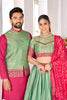 Wonderful Green and Pink Jacquard Silk Traditional Couple Outfit Set with Lehenga and Matching Kurta Jacket