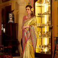 Gold Tissue Patola Silk Saree Handwoven Patola Design Multicolor Border