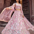 Elegant Dusty Pink Net Embroidered Wedding Lehenga Choli with Floral Sequins Work