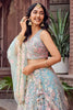 Stylish Turquoise Blue Net Embroidered Wedding Lehenga Choli with Floral Sequins Work
