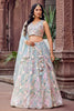 Stylish Turquoise Blue Net Embroidered Wedding Lehenga Choli with Floral Sequins Work