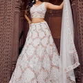 Trendy Cream Net Embroidered Wedding Lehenga Choli with Floral Sequins Work