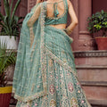 Royal Green Net Embroidered Wedding Lehenga Choli with Heavy Floral Sequins Work