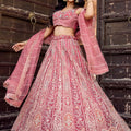Stunning Pink Net Embroidered Wedding Lehenga Choli with Heavy Floral Sequins Work