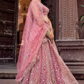 Stunning Pink Net Embroidered Wedding Lehenga Choli with Heavy Floral Sequins Work