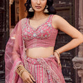Stunning Pink Net Embroidered Wedding Lehenga Choli with Heavy Floral Sequins Work