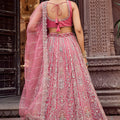 Stunning Pink Net Embroidered Wedding Lehenga Choli with Heavy Floral Sequins Work