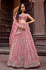 Stunning Pink Net Embroidered Wedding Lehenga Choli with Heavy Floral Sequins Work