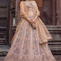 Designer Beige Net Embroidered Wedding Lehenga Choli with Heavy Sequins and Thread Work