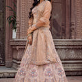 Designer Beige Net Embroidered Wedding Lehenga Choli with Heavy Sequins and Thread Work