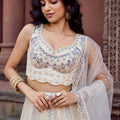 Trendy Cream Net Embroidered Wedding Lehenga Choli with Multicolor Thread and Sequins Work