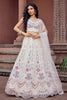 Trendy Cream Net Embroidered Wedding Lehenga Choli with Multicolor Thread and Sequins Work