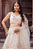 Fancy Cream Net Embroidered Wedding Lehenga Choli with Peacock Motif and Sequins Work