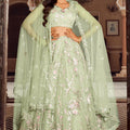 Dashing Lime Green Net Embroidered Wedding Lehenga Choli with Floral Thread and Sequins Work