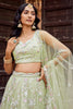 Dashing Lime Green Net Embroidered Wedding Lehenga Choli with Floral Thread and Sequins Work