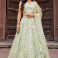 Dashing Lime Green Net Embroidered Wedding Lehenga Choli with Floral Thread and Sequins Work
