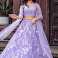 Lovely Lavender Net Embroidered Wedding Lehenga Choli with Floral Thread and Sequins Work